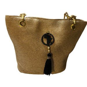 Woven Tote with Africa Emblem Tassel